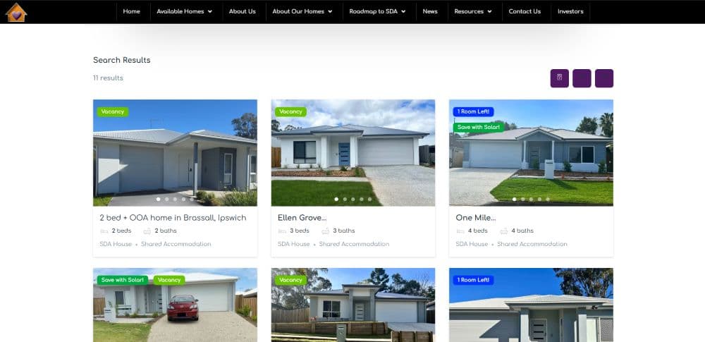 Disability Housing Centre screen concept showing property search and filtering