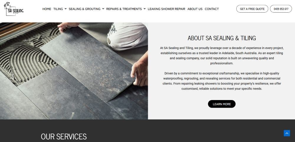 SA Sealing and Tiling screen concept showing service structure