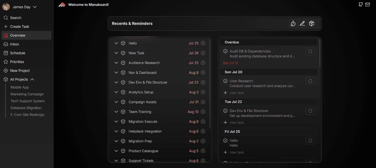 Manaboard dashboard interface preview